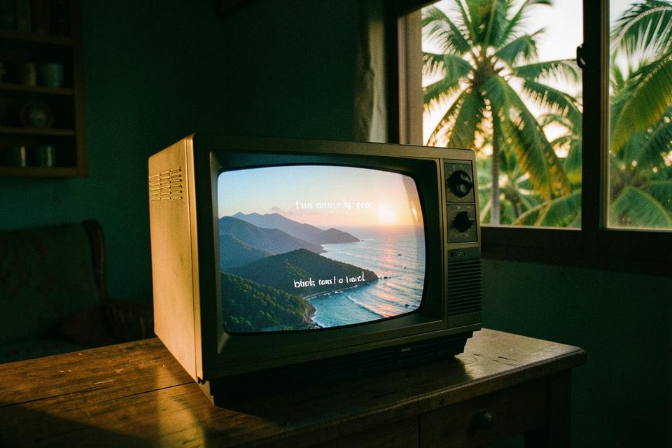 Televisor antiguo con paisaje de Puerto Rico
